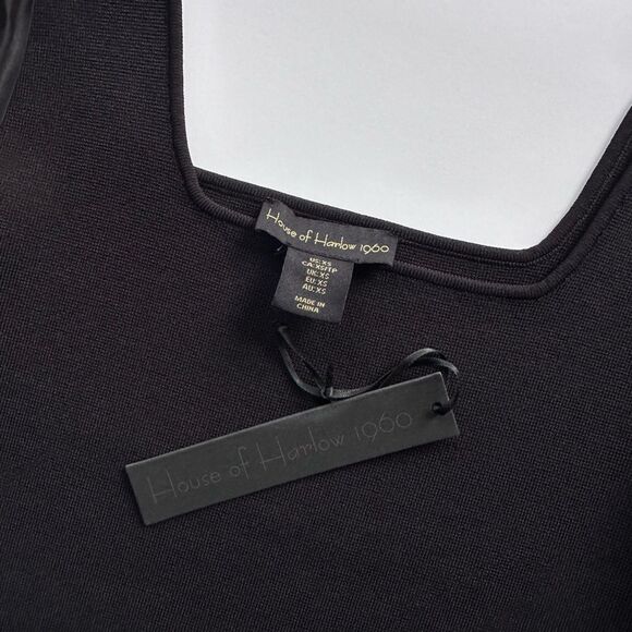 NWT House of Harlow 1960 Black Knit Stretch Sheer Puff Sleeve Top XS - Picture 3 of 8